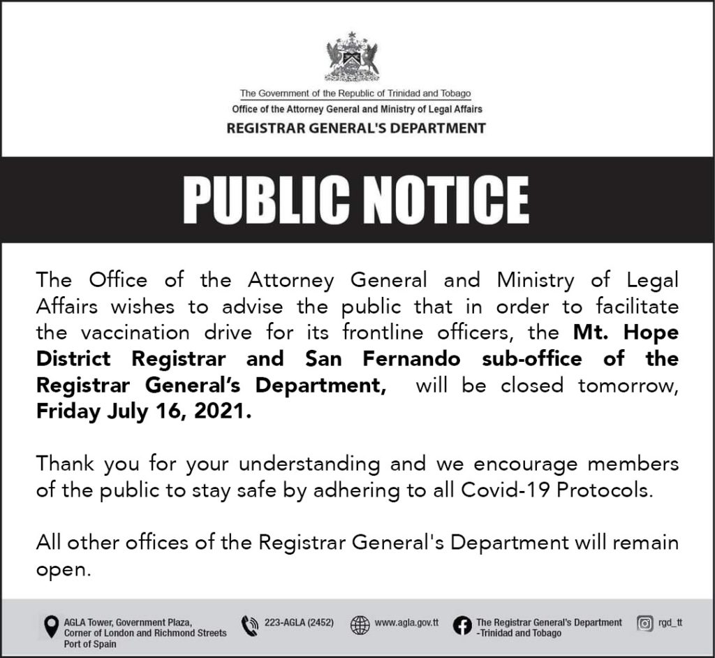 District Registrar and Sub-Office Closure